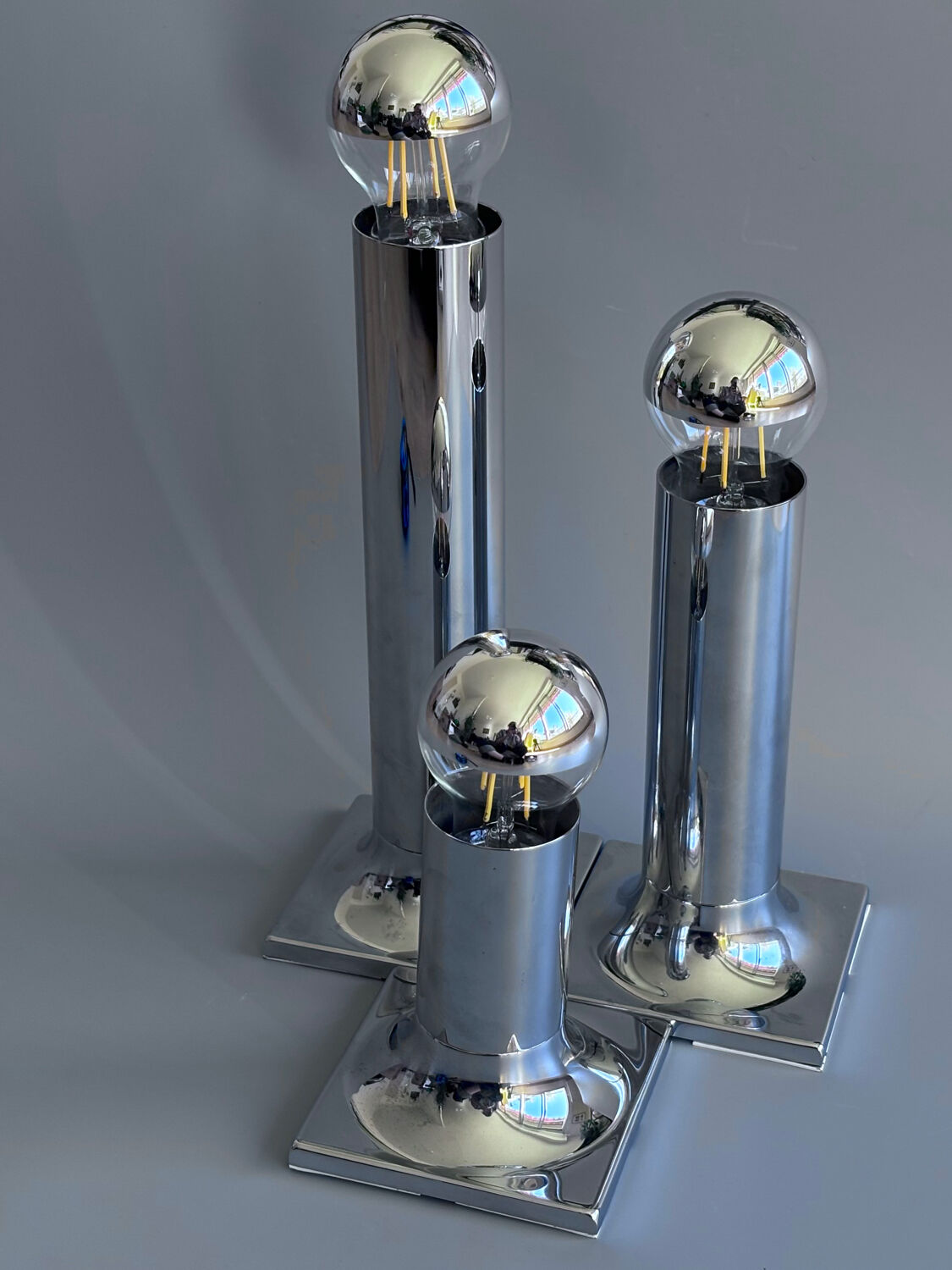 Space Age ceiling lights in chrome by Rolf Krüger for Staff Leuchten, A