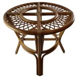 Table with rattan legs and glass top, 1970