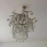 Midcentury brass crystal chandelier