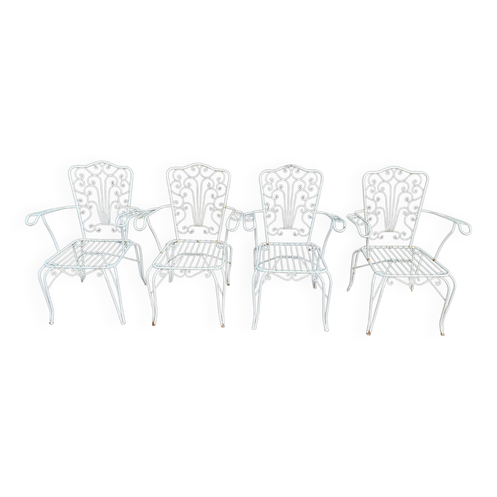 4 Provençal wrought iron armchairs