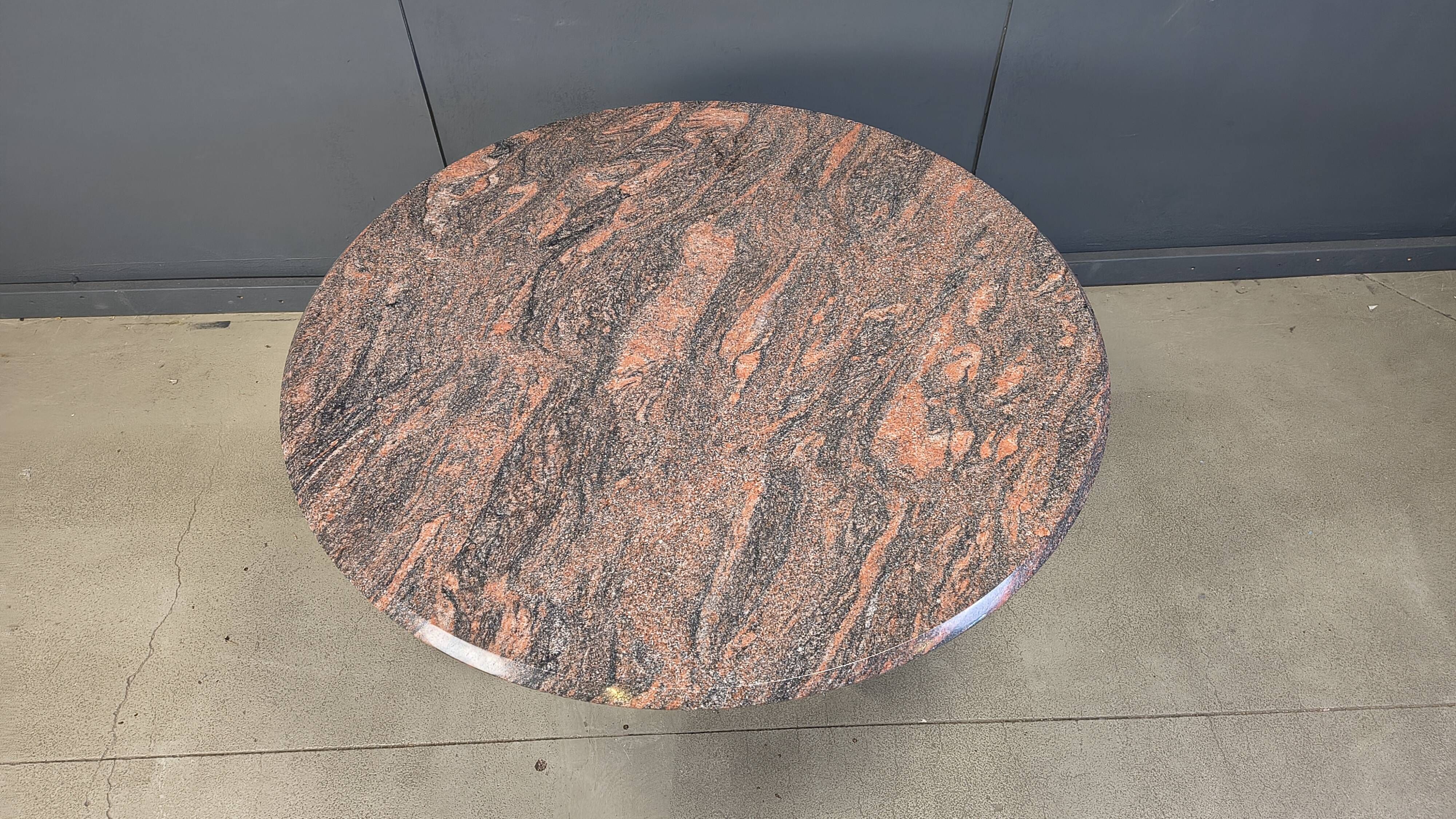 Vintage round granite and brass center table by Belgochrom , 1970s