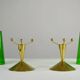 Pair of Brass & Green Glass Candleholders — Gunnar Ander for Ystad-Metall, Sweden, 1960s