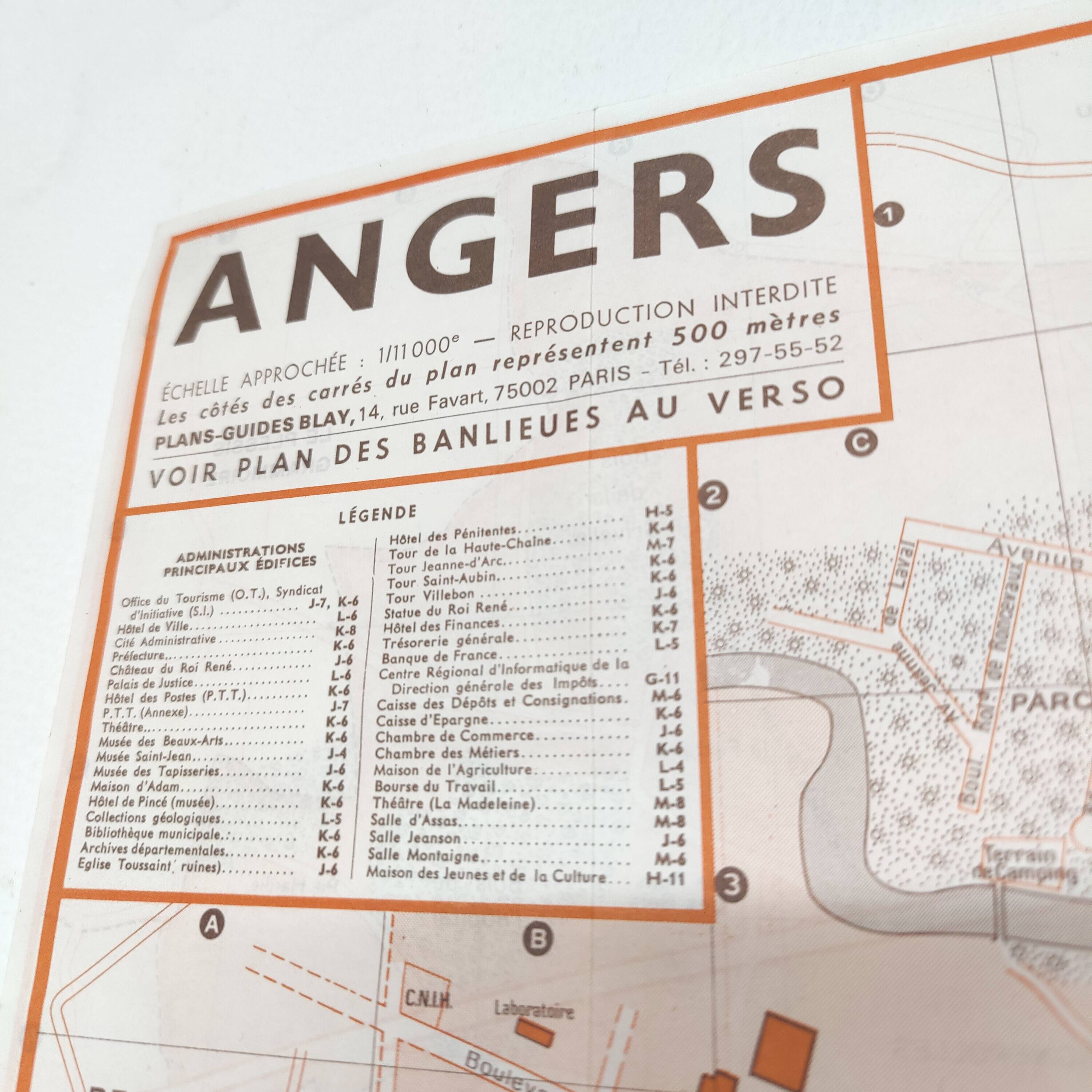 Carte vintage Angers 74x54cm