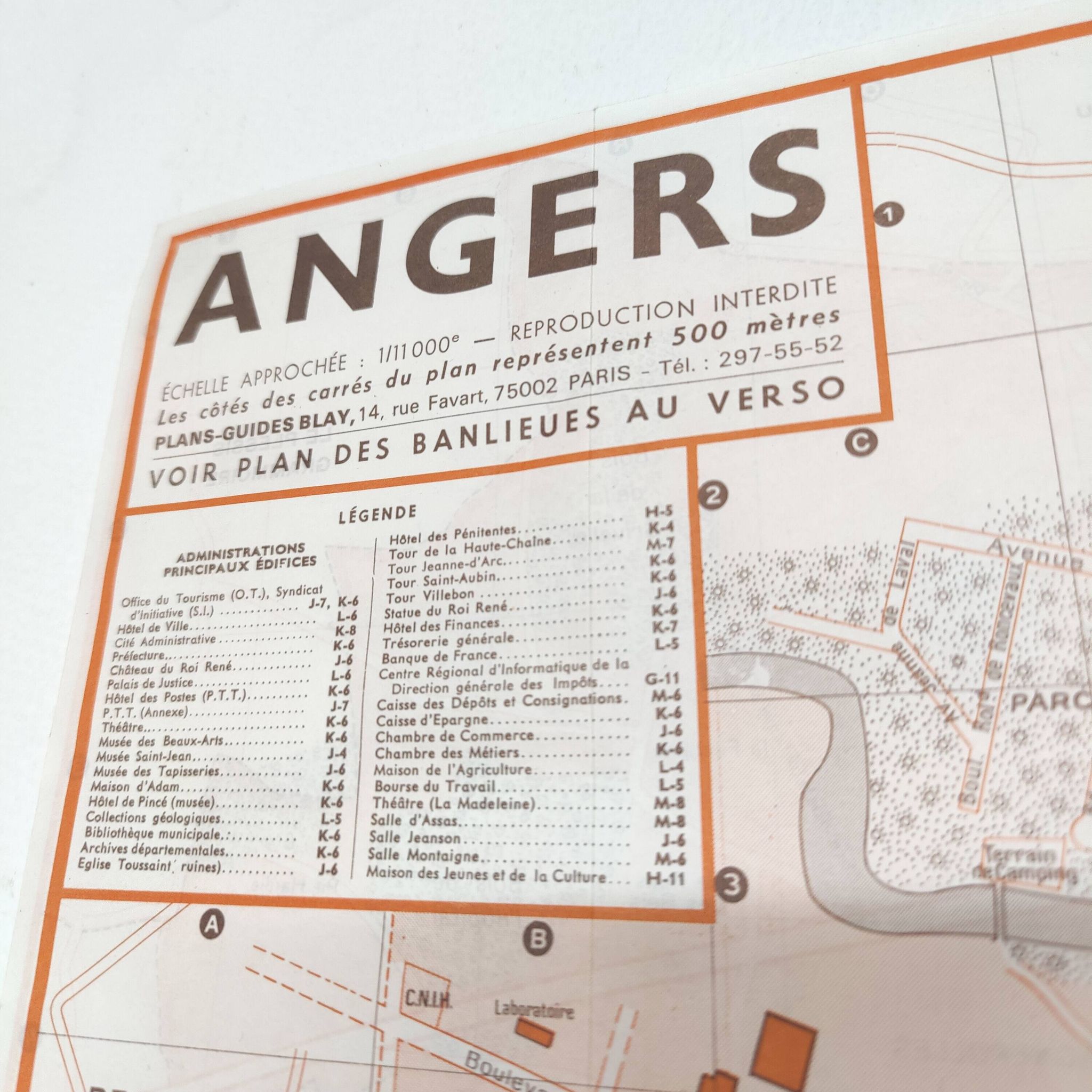 Angers vintage map 74x54cm