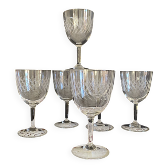6 verres à pied anciens en cristal strié