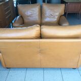 Pair of 2-seater fawn leather sofas Brunati Italian Design 1980