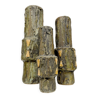 Vintage clay vases 'Brutalist pottery trio'