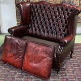 2-seater leather Chesterfield wingback sofa from the 80s