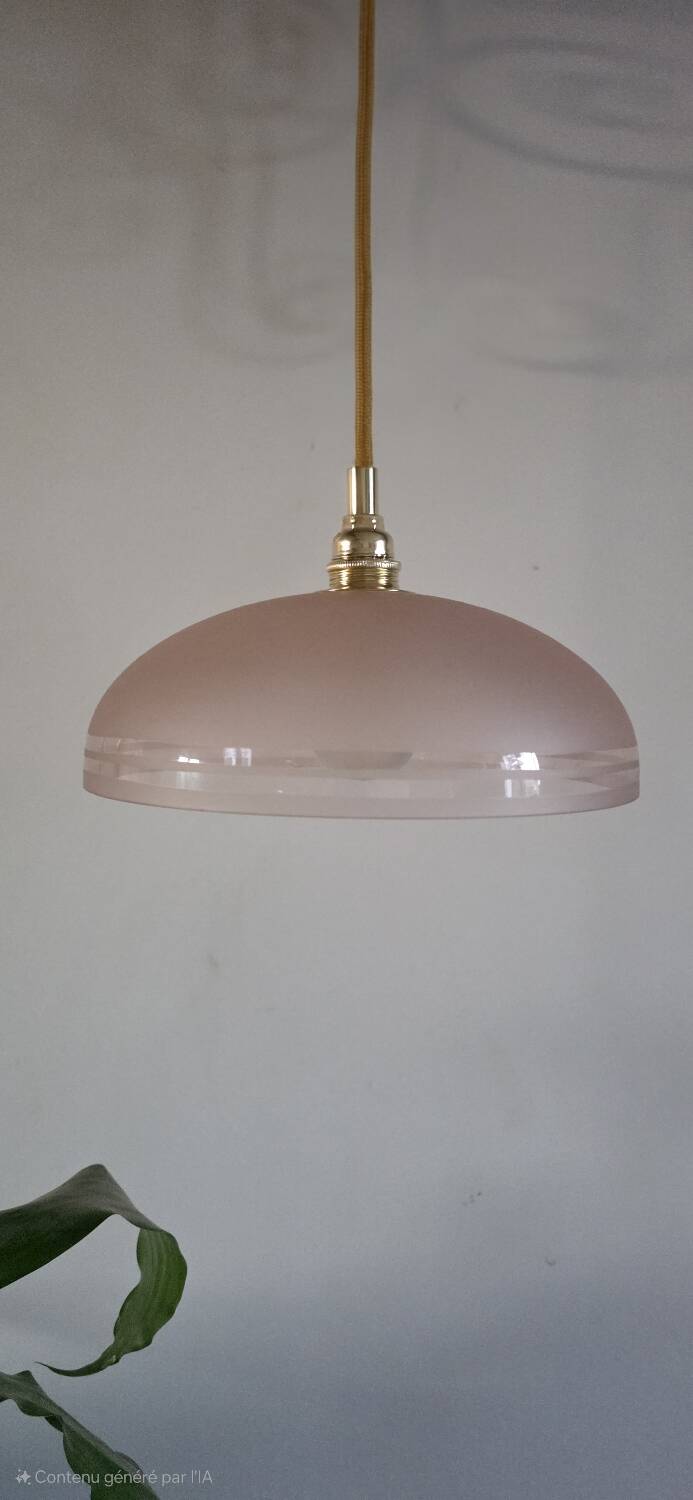 Pendant light, frosted pink glass