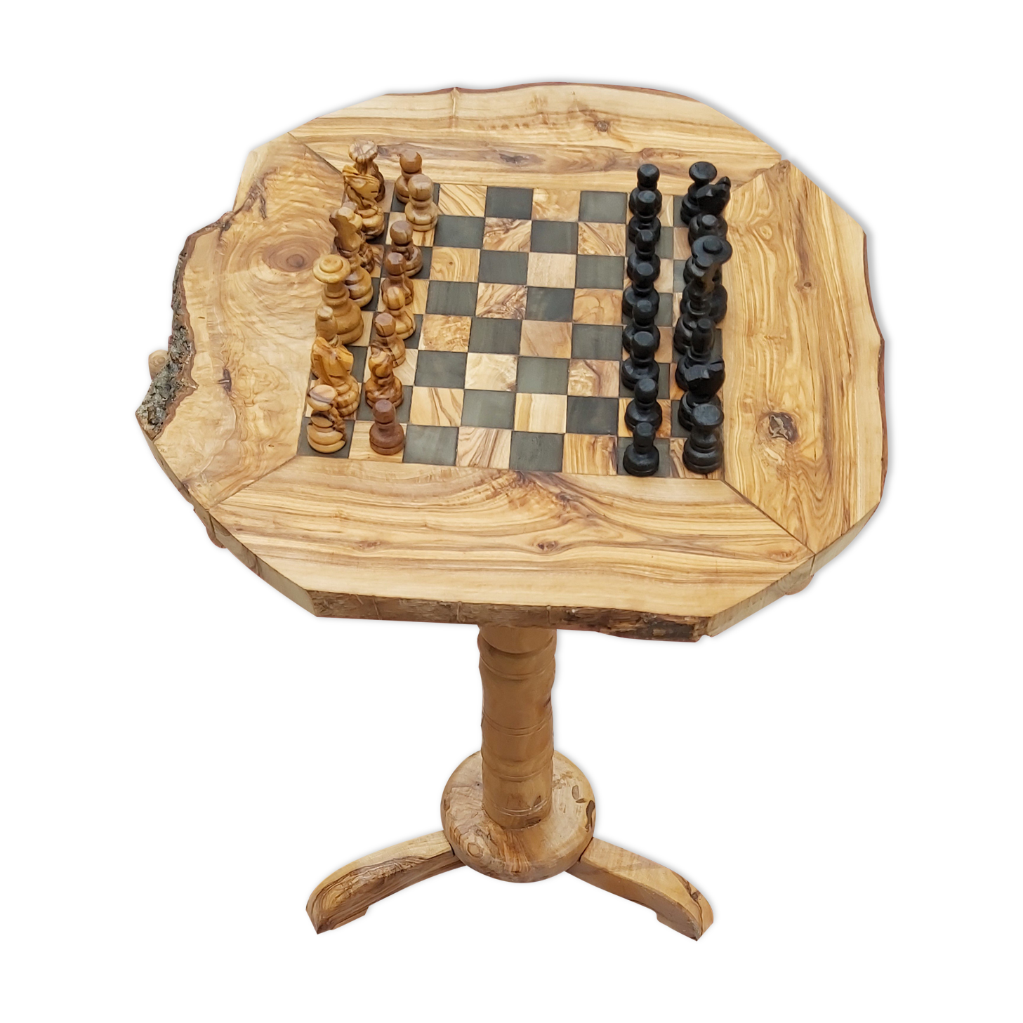 rustic olive wood chess table