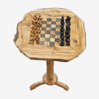 table d'échecs en bois d'olivier rustique
