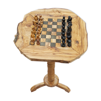 table d'échecs en bois d'olivier rustique