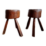 Pair of Brutalist wooden stools, circa 1960