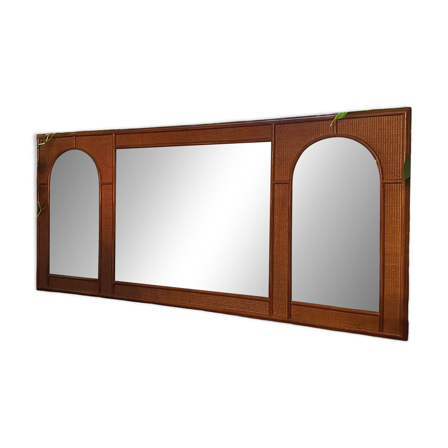 Italian coastal mirror in bamboo and rattan in the style of Vivai del Sud, 1970s.