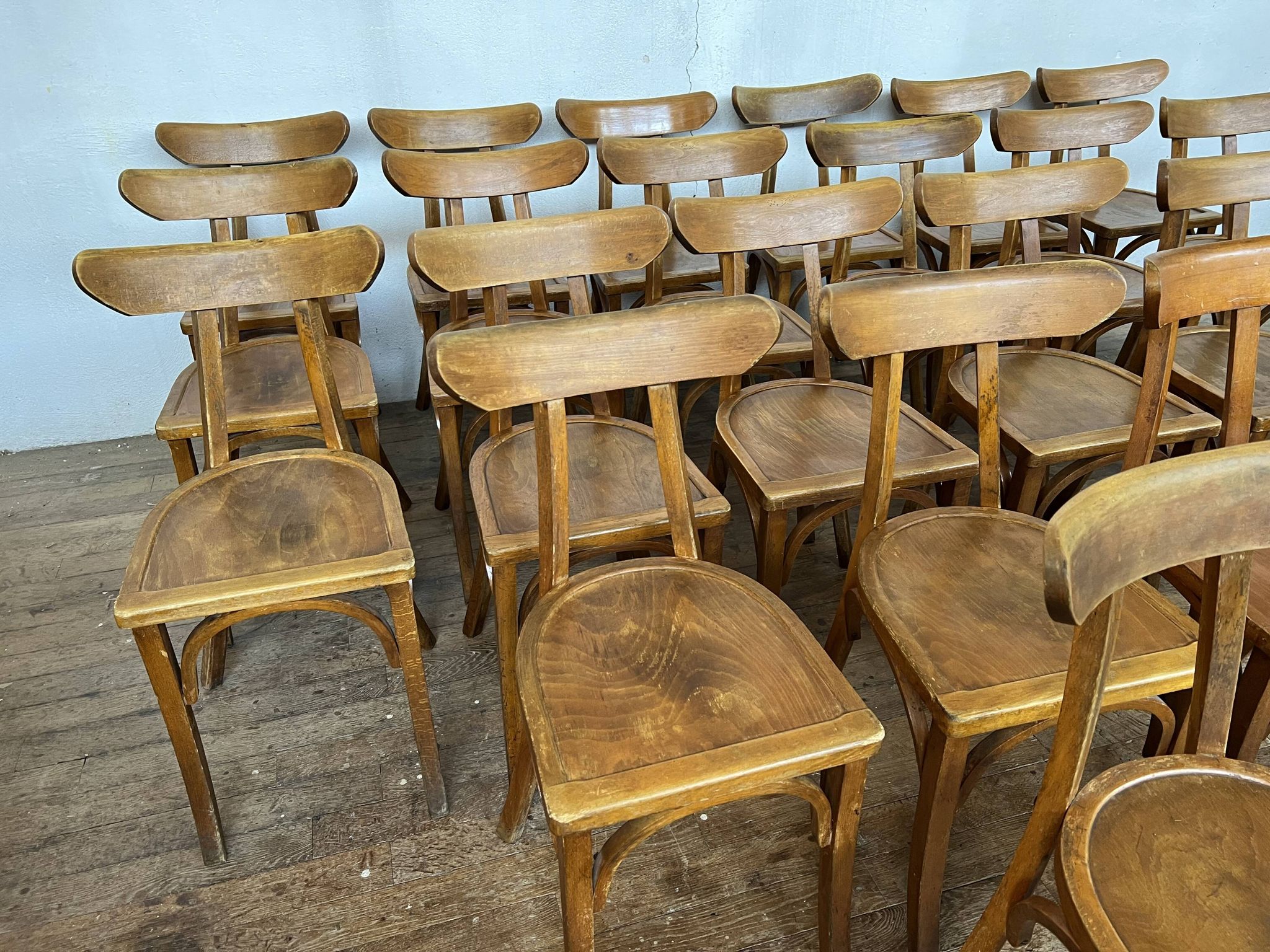 Series of 24 chairs bistrot wood curved 1960