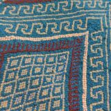 Handmade blue mergoum rug in natural wool