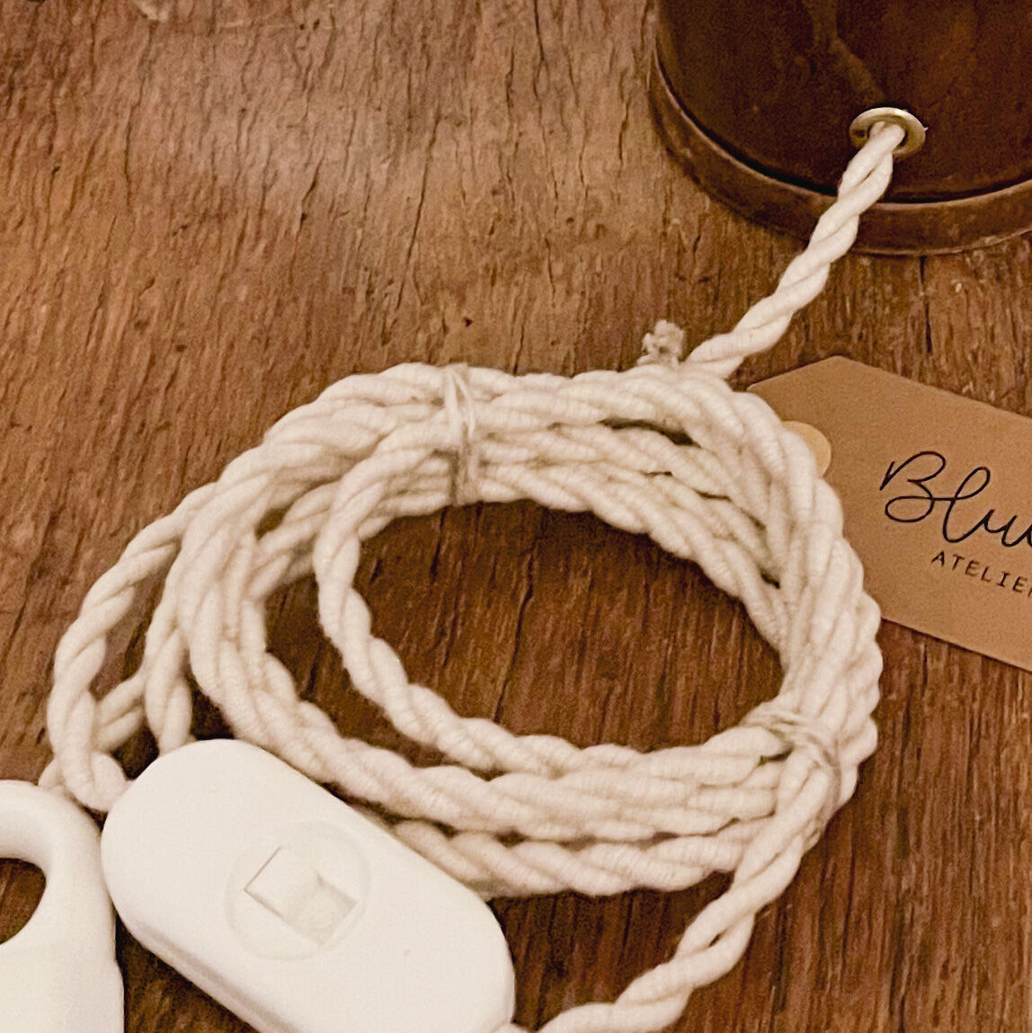 Sandstone and linen lamp