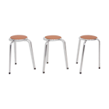 Set of 3 chrome stools with cognac leather seating, 1960's