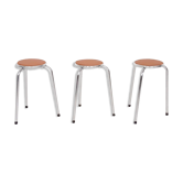 Ensemble de 3 tabourets chromés avec sièges en cuir cognac, années 1960