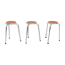 Set of 3 chrome stools with cognac leather seating, 1960's