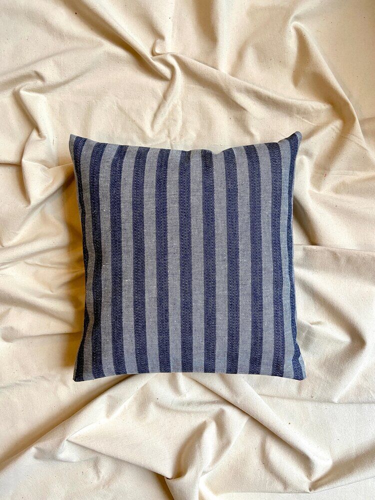 Striped denim cushion 40 cm