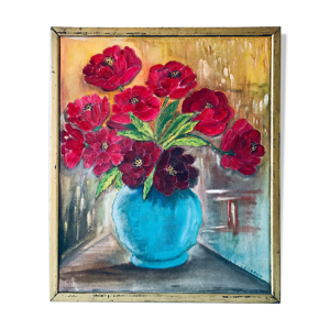 Huile sur toile ancienne bouquet