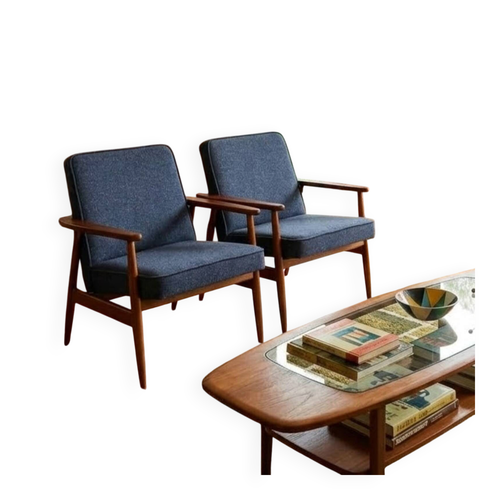 Two Mid Century Armchairs by M. Zieliński, Poland 1960, Navy Tweed