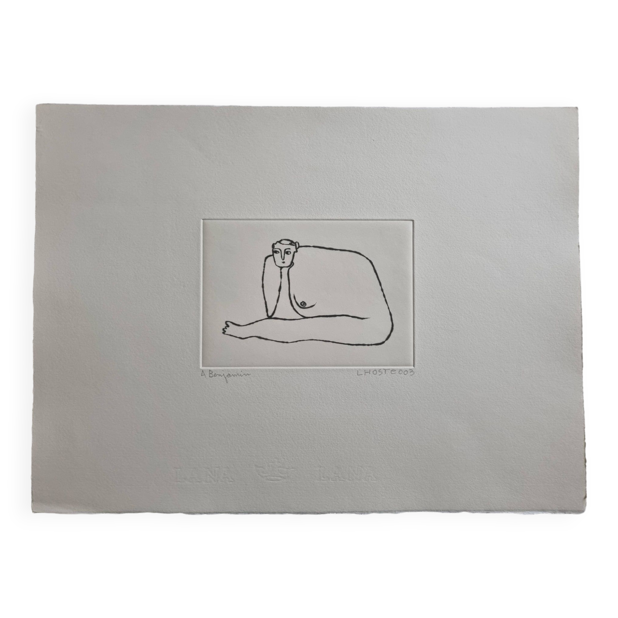 Meditative Figure in Aquatint on Lana Paper by Claude L'Hoste, 28 x 38 cm