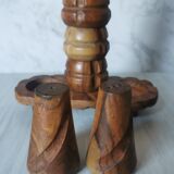 Carved wood shells salt and pepper shaker