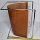 Vintage leather and chrome metal magazine rack, modernist design, 70s