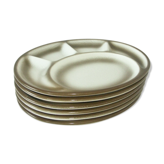 Lot 6 plates fondue Salins France 60s/70s