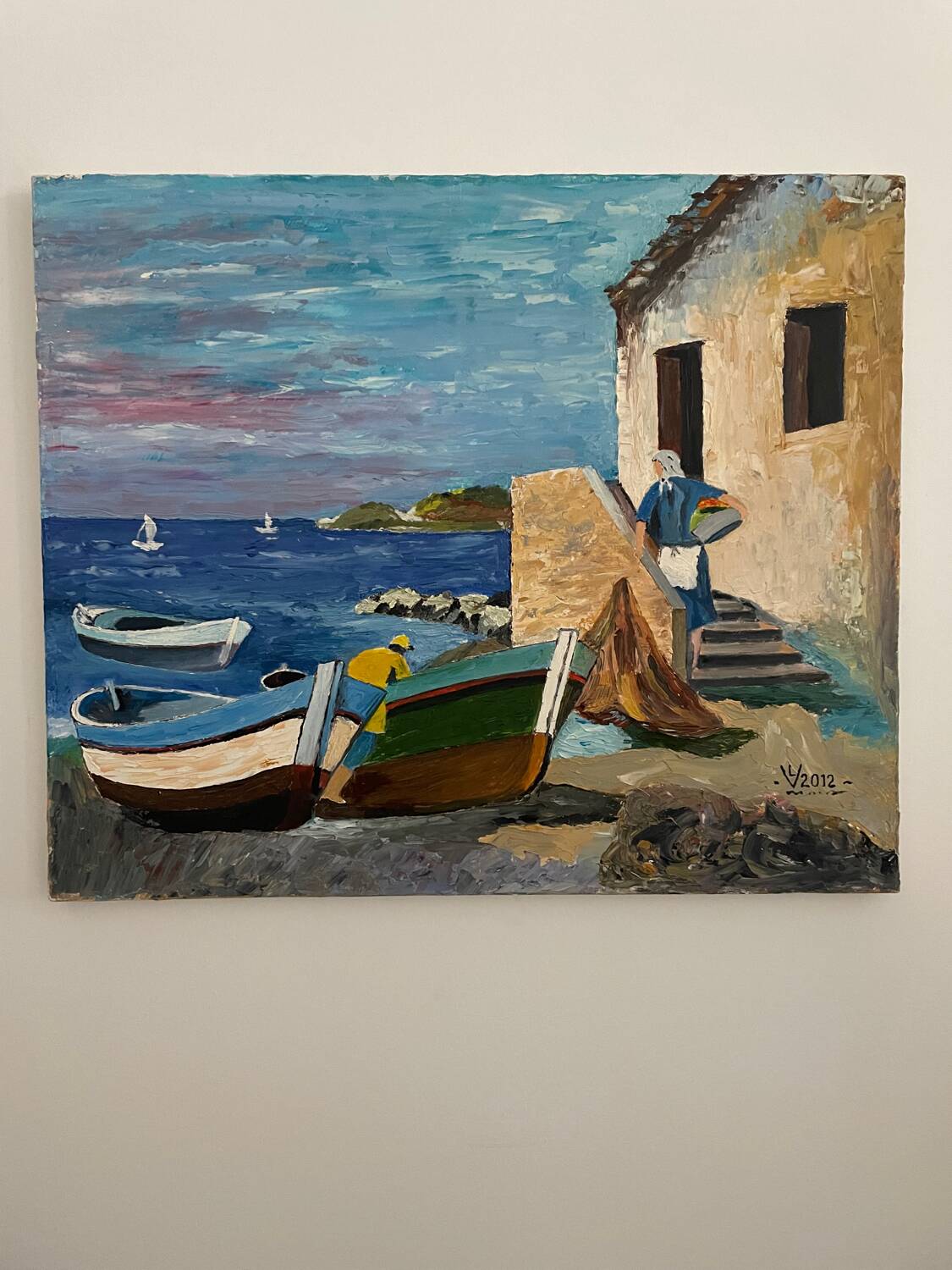 Huile sur toile - village de pecheurs