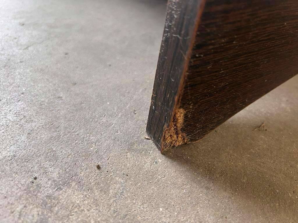 Vintage round coffee table with glass, wood and tiles