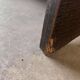 Vintage round coffee table with glass, wood and tiles