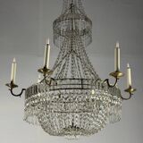 Beaded bag chandelier, six lights, circa 1800