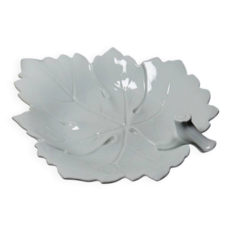 Large celadon porcelain vine leaf bowl by L. Michelaud, vintage Limoges