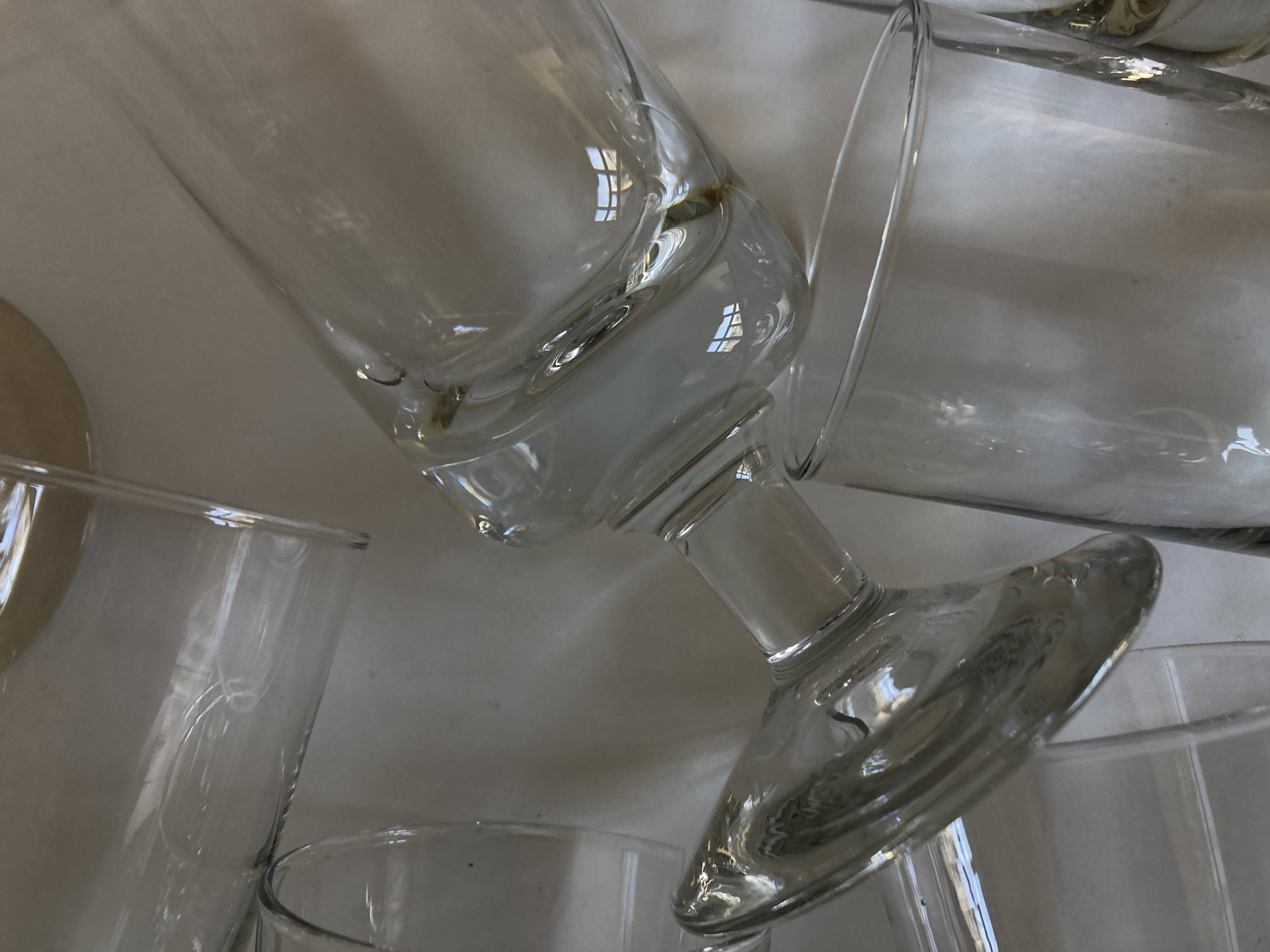 Set of 9 modernist half crystal water wine roller glasses 1960
