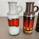 Set of 4 vintage pottery fat lava vases made by Scheurich, Germany, 1970s