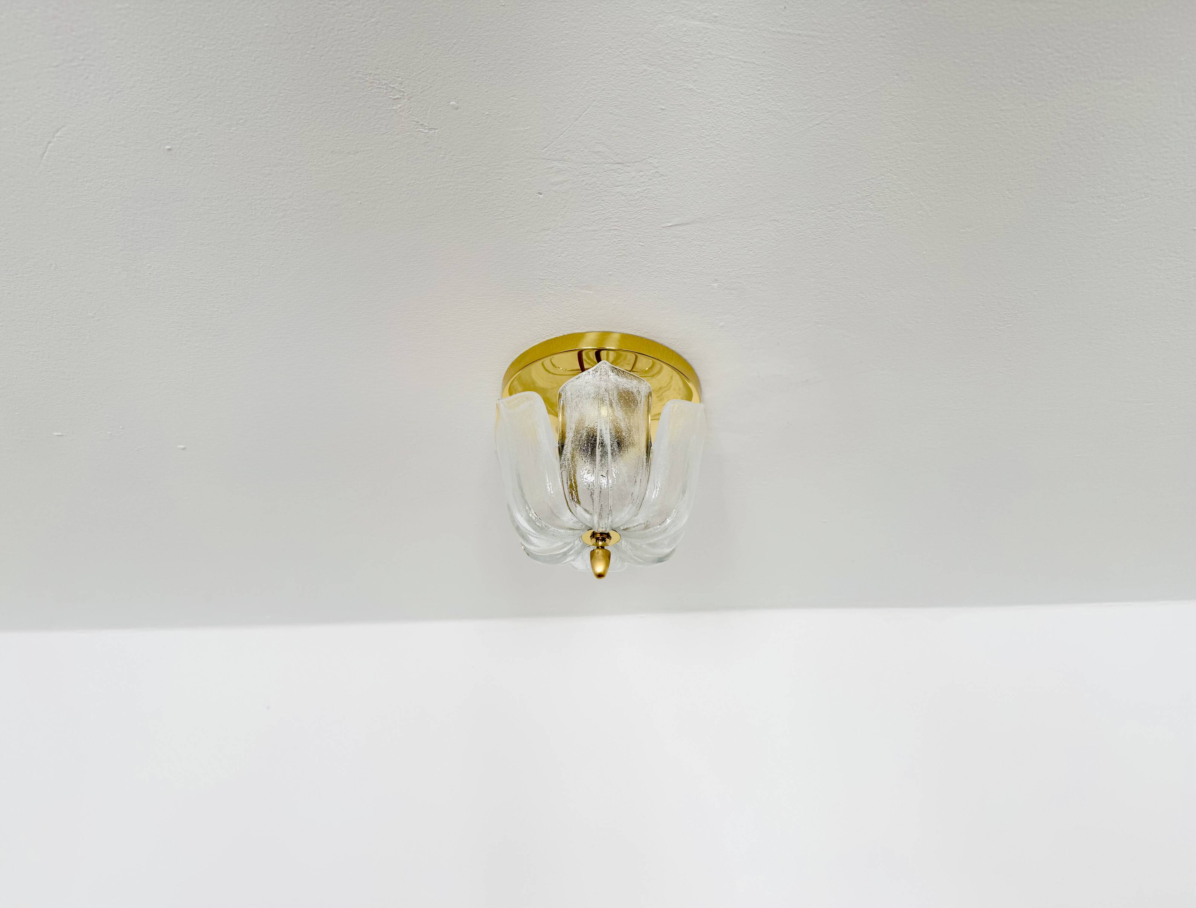 Brass and Glass Flush Light by Glashütte Limburg