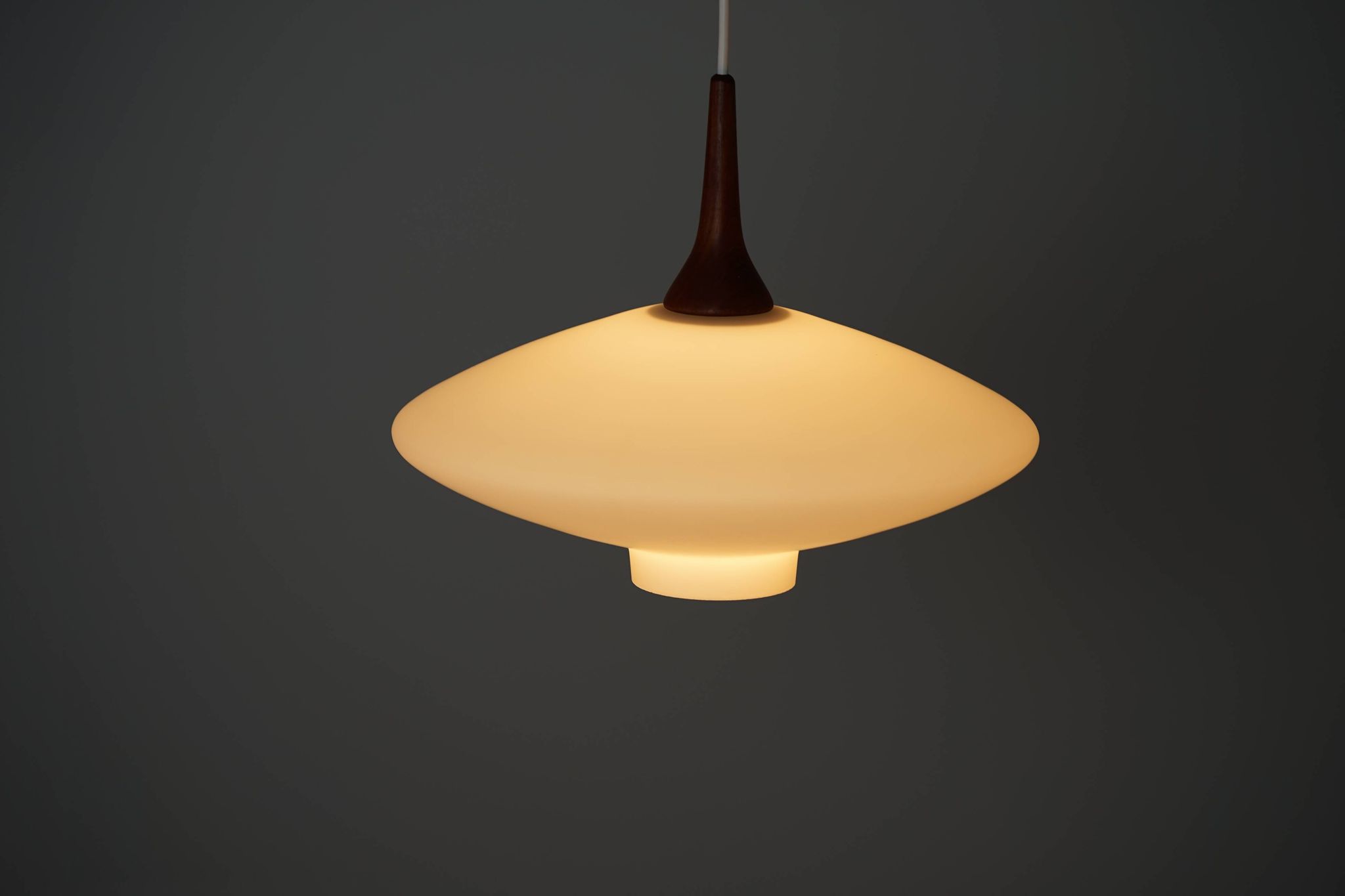 Danish Vintage UFO Lamp in Opal Glass and Teak 1960s