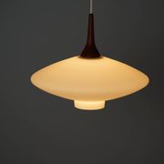 Danish Vintage UFO Lamp in Opal Glass and Teak 1960s