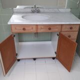 Lavabo vintage, meuble pin massif