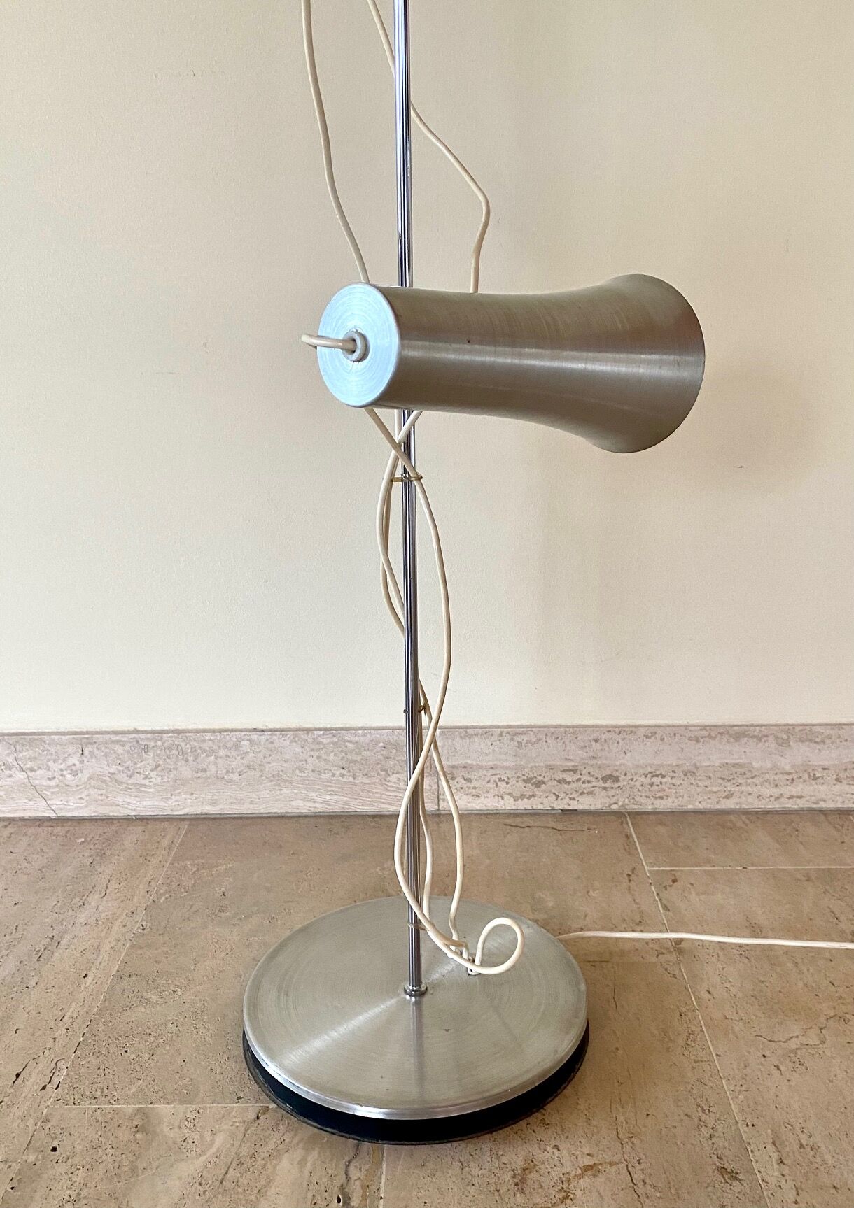 Floor lamp with 3 adjustable spots in stainless steel, 1970's