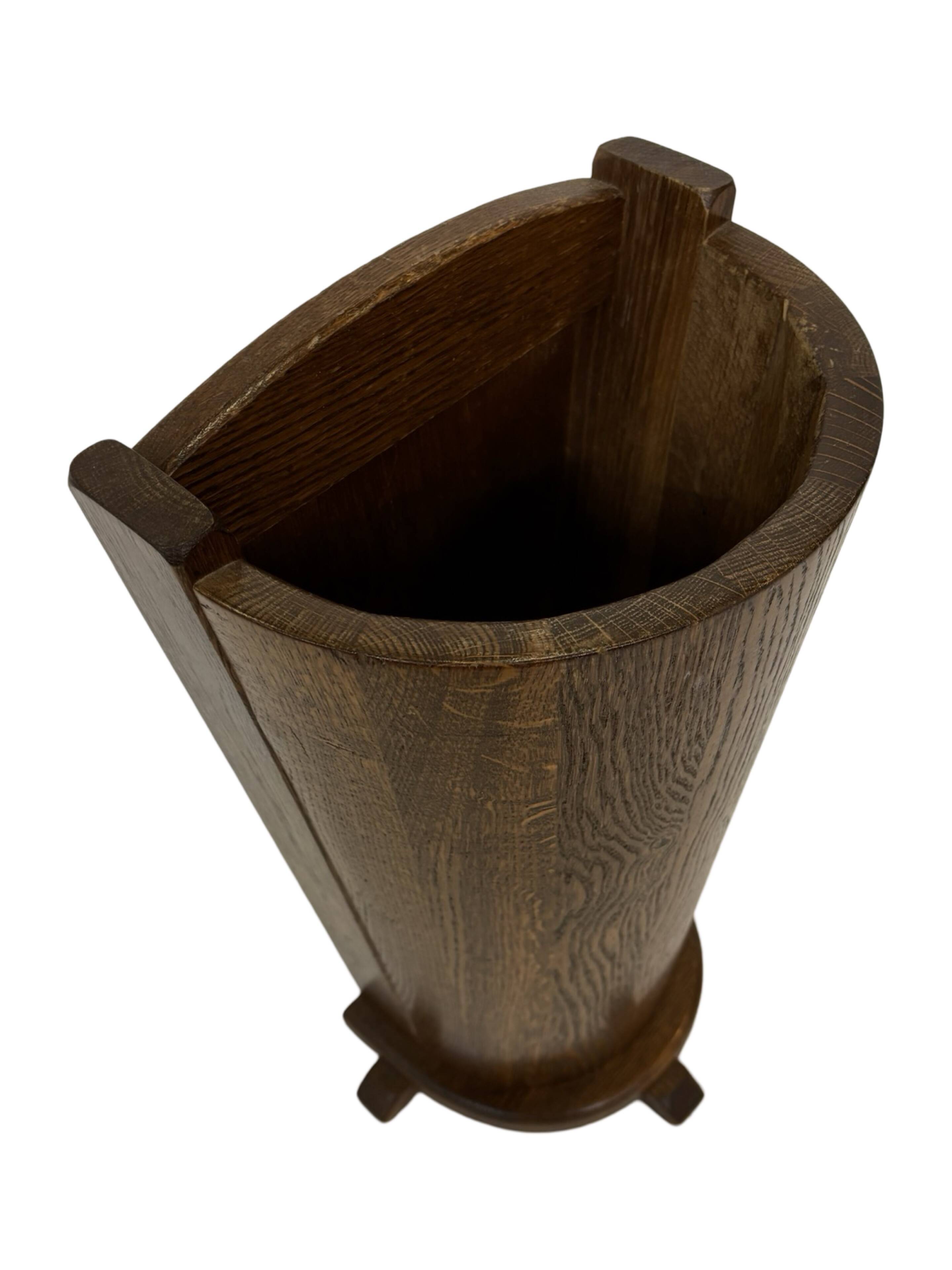 Vintage dark oak umbrella stand basket storage design 60s minimalist design