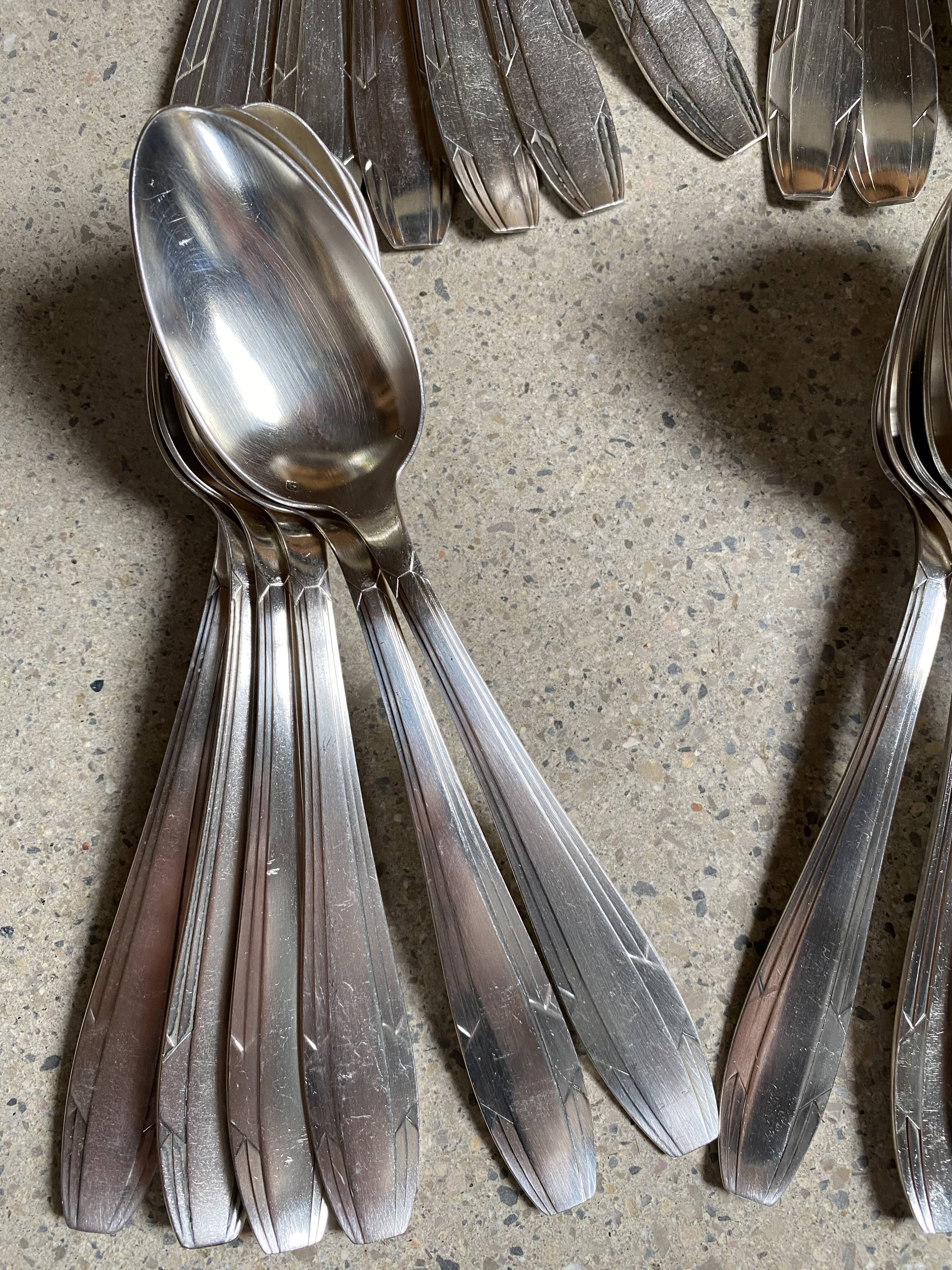 Silver metal cutlery art deco 63 pieces