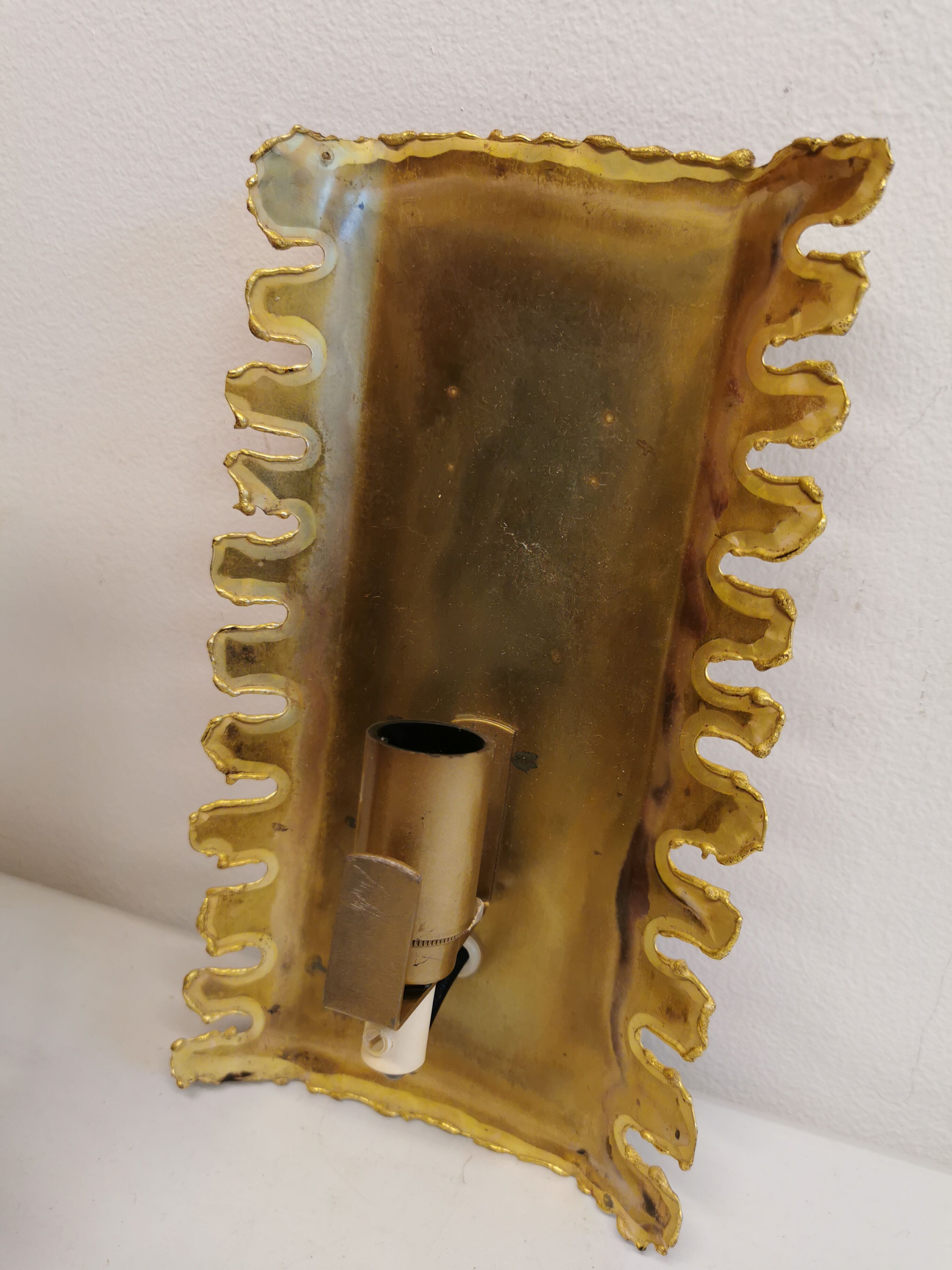Brutalist flame cut brass wall lamp, designed by the famous Svend Aage Holm Sørensen Denmark