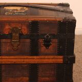 travel trunk from the early 20th century made of leather and wood