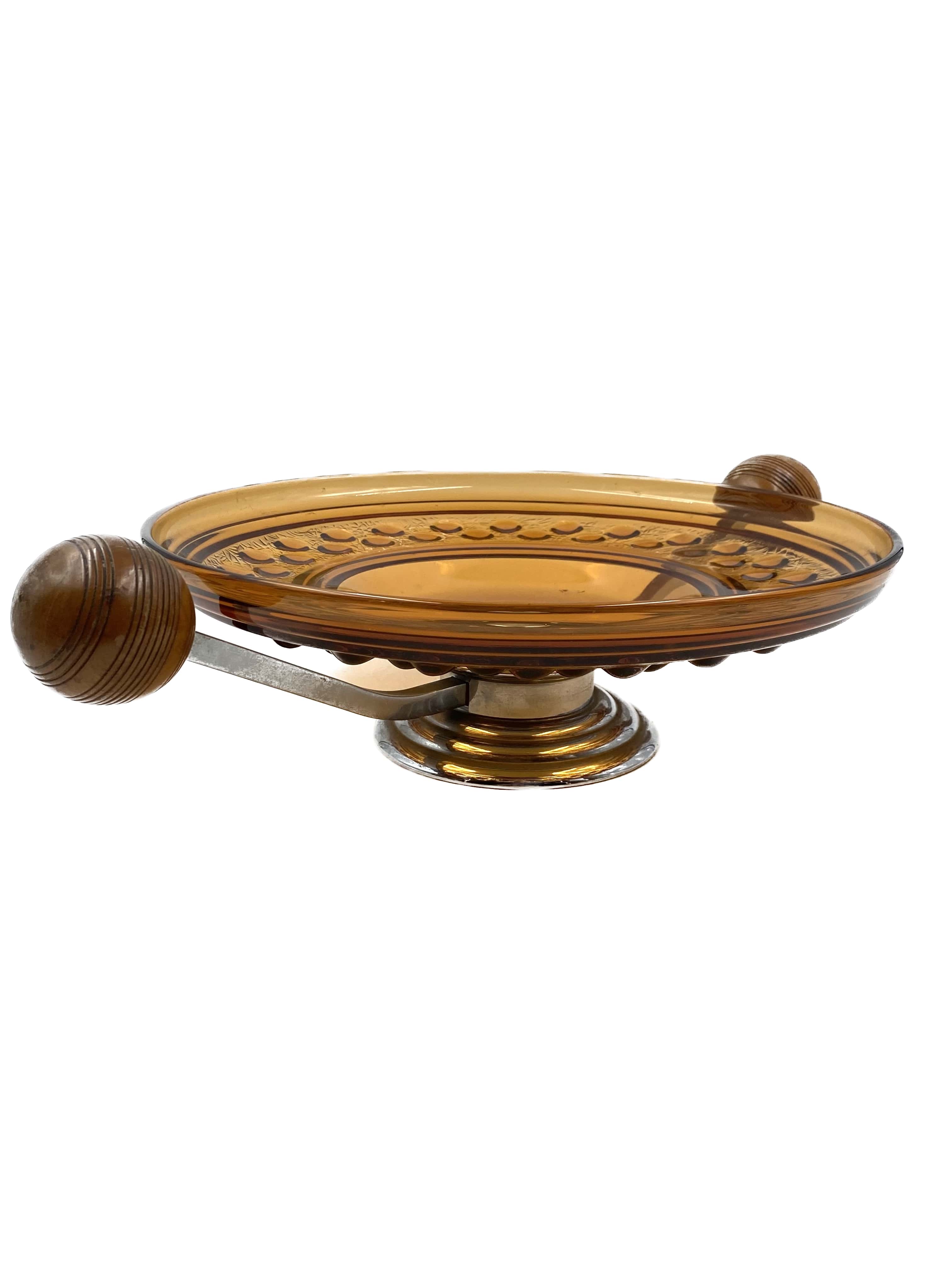 Art Deco large orange glass centerpiece / vide-poche, Italy 1940s