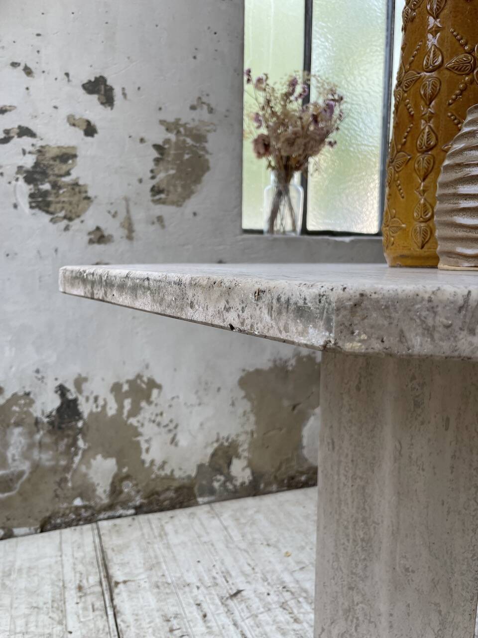 Octagonal travertine coffee table