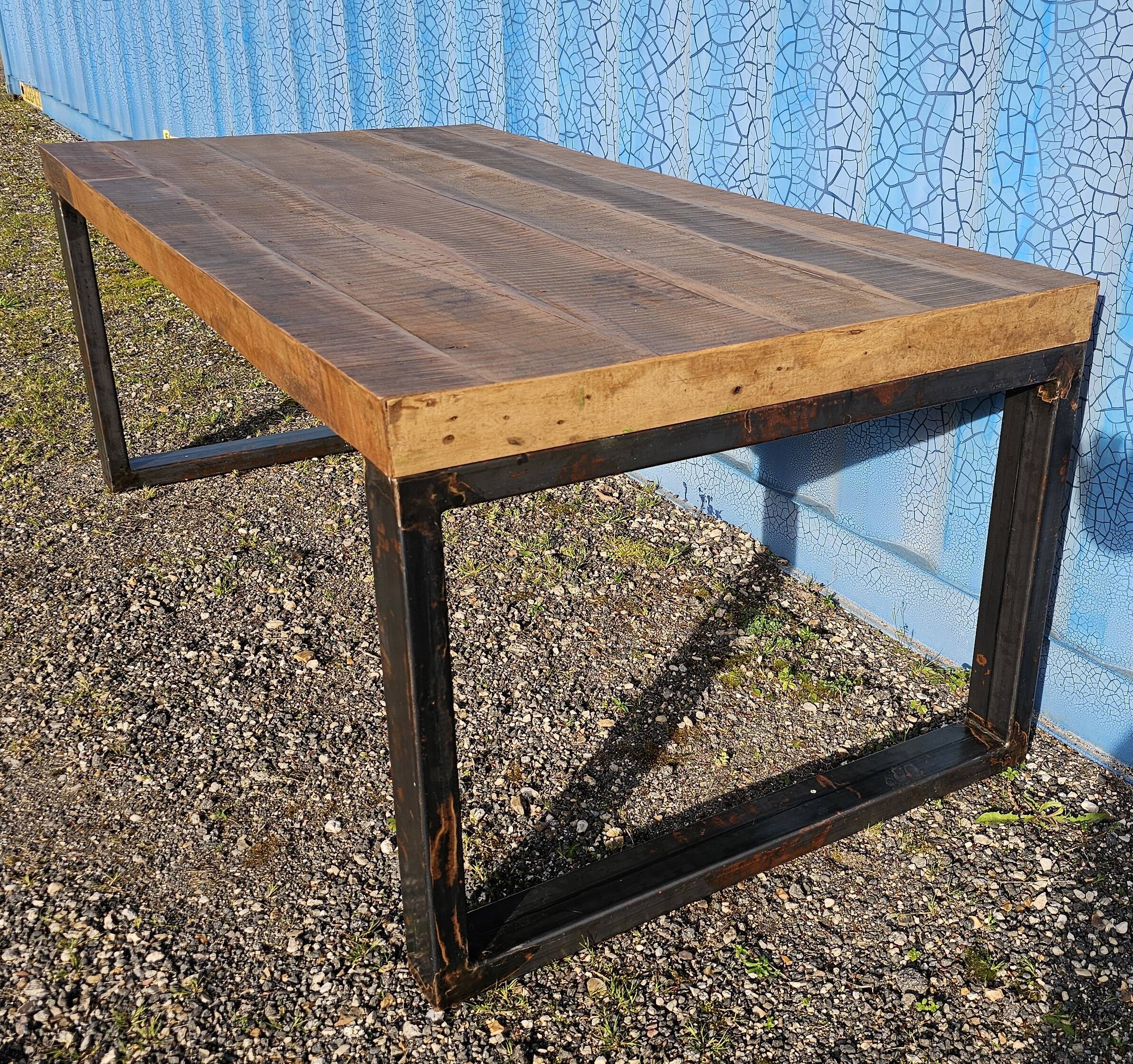 Industrial table 200 x 100 cm with wooden top + metal base